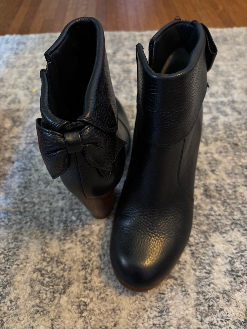 kate spade Black Leather Ankle Boots with Rear Bow